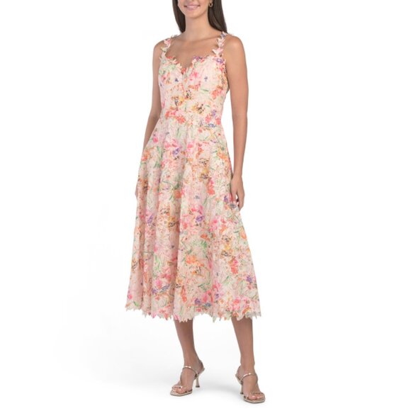 RENE BY RENE RUIZ multi Sleeveless Printed Lace Tea Length Dress - Picture 1 of 2
